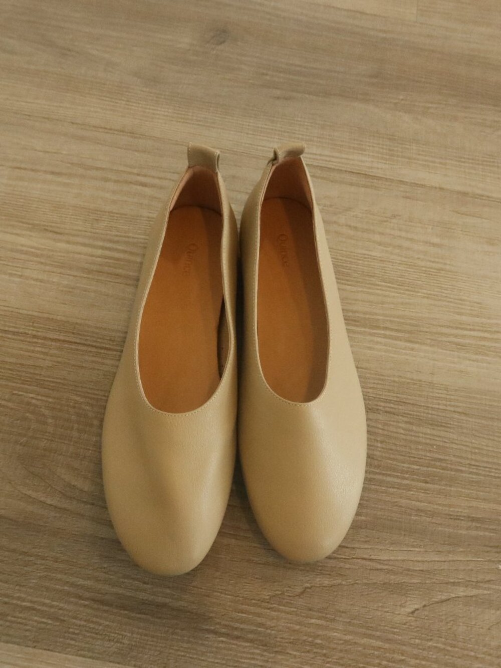 NWT QUINCE LEATHER GLOVE SHOE almond tan 7 slip on comfy flat ballet summer walk